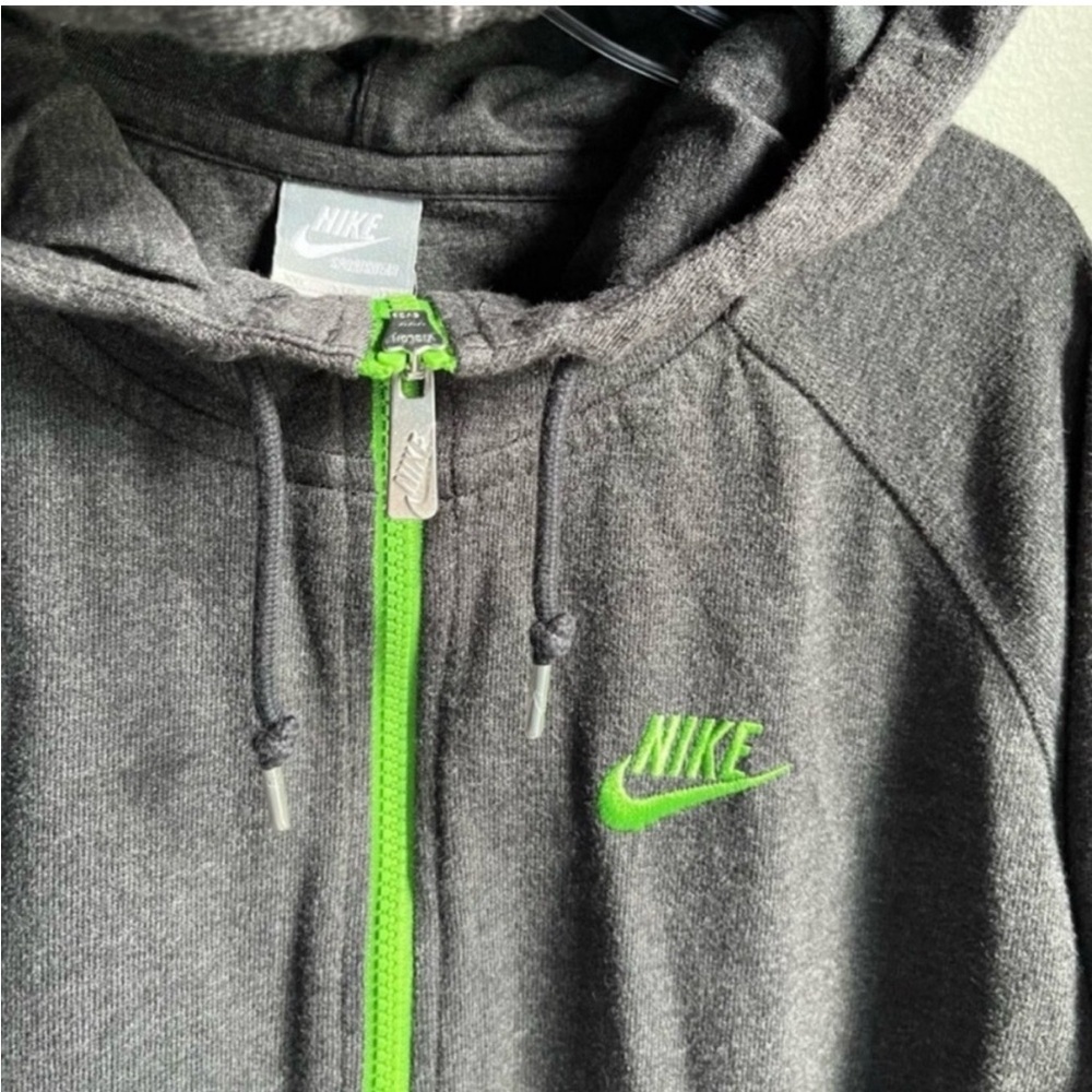 Nike Zip Up Hoodie Sweatshirt Gray and Neon Green XXL